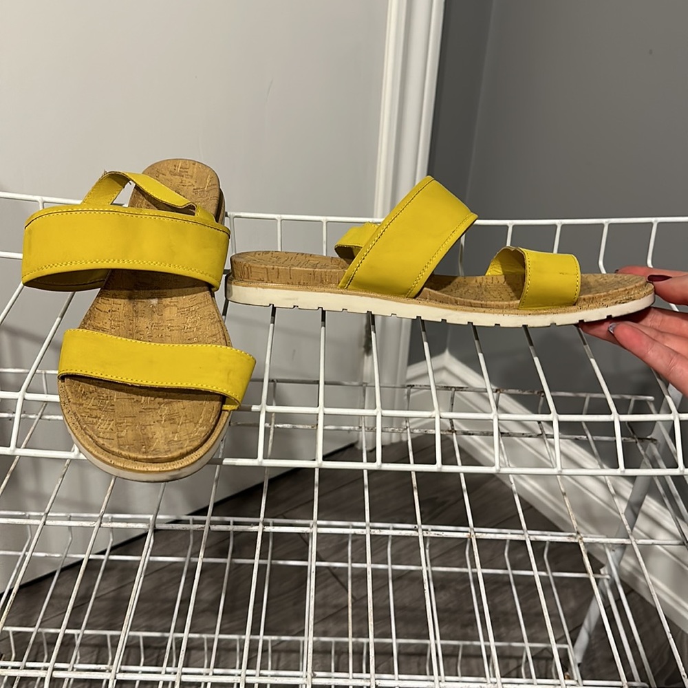 Yellow Thick Strap Sling Back Sandals